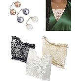 MYDUOLIA 6 Pack Lace Modesty Panel for Women - Invisible Cleavage Cover with Adjustable Bra Hooks & Elegant Brooch Pins Mock Camisole Inserts Anti-Peek Coverage for Dresses, Tops