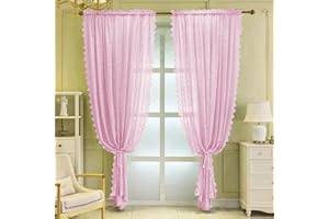 Pink Sheer Curtains for Windows 96 Drop Pair Victoria Floral Pattern Window Curtain Lace Curtain for Doors Decor (55"x 96") P