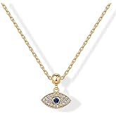 PAVOI 14K Gold Plated Dainty Necklace with Charms - Adjustable Chain Gold Charm Necklace for Women - Small Motif Removable Pendants - Cute Evil Eye, Flower, Cornicello, Sports, Religious Jewelry Gifts