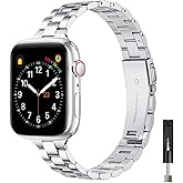 OMIU Thin Band Compatible with Apple Watch 40mm 38mm 41mm 42mm 44mm 45mm 49mm, Premium Stainless Steel Metal Replacement Adjustable Wristband Strap for iWatch Ultra SE Series 8/7/6/5/4/3/2/1 Women Men