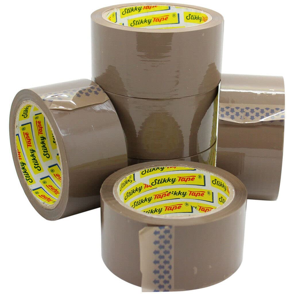 48mm X 66m (6 Pack) Stikky® Brown Packaging Tape for Parcels and Boxes. This roll or pack of Heavy Duty Brown Packing Tape Provides a Strong, Secure and Sticky Seal for your Boxes
