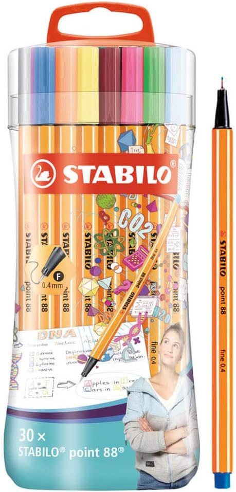 STABILO Stable Marker Pen Fibre Tip 88 Sleeve Case of 30 Assorted Colours, Unica