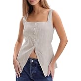 Amazhiyu Women's 100% Linen Button Up Vest Square Neck Tops Sleeveless Waistcoat