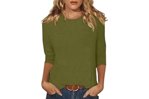 NJKHMCFTIR Women's 3/4 Sleeve Tops Round Neck Solid Color Shirt Casual Trend T-Shirt Summer Pullover Basic Version