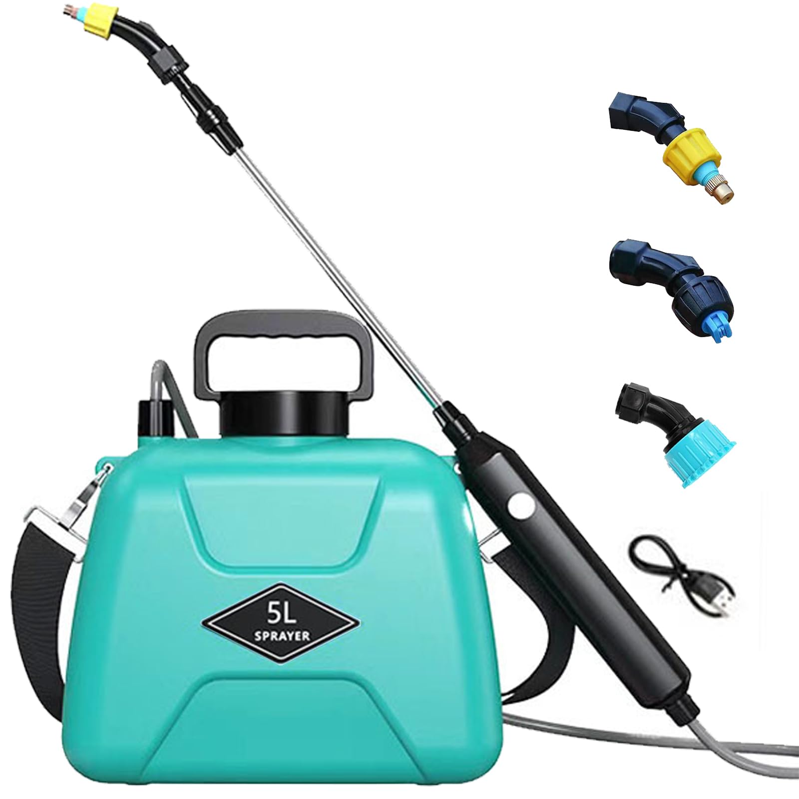 Photo 1 of 2025 Upgraded Electric Garden Sprayer | 5L/1.35Gal Battery-Powered Sprayer w/ 3 Nozzles, Leak-Proof Design & Adjustable Strap | Type-C Rechargeable for Lawn, Garden, Yard (Light Green)