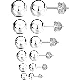 JADENOVA 925 Sterling Silver Ball Stud Earrings for Women Multiple Piercing Earring Set Round Tiny Large Studs for Sensitive Ear Hypoallergenic Men (6 pair,3mm-8mm)