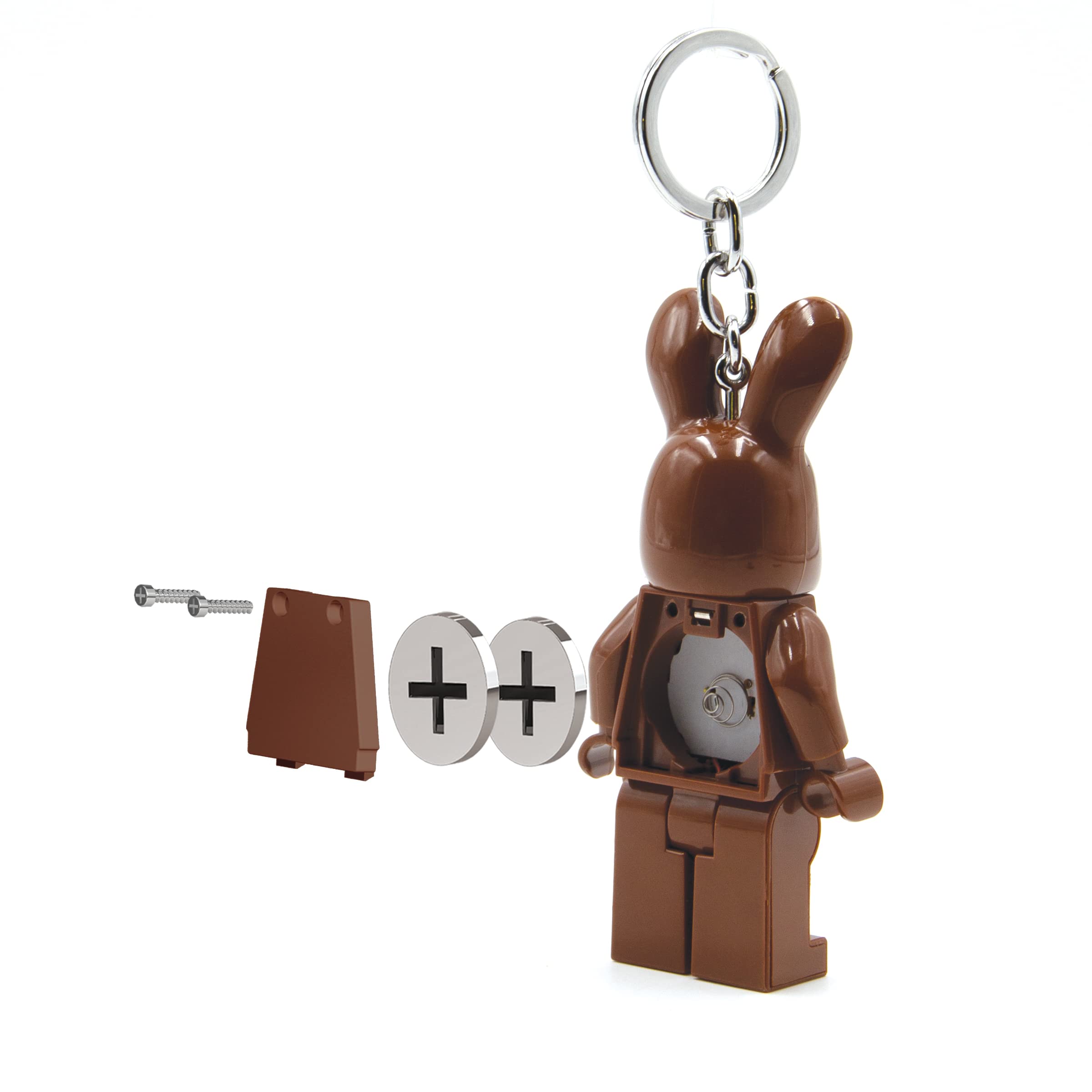 IQ LEGO Minifigure Large 3 Inch Tall Figure Keychain Light - Chocolate Bunny (KE180H), Easter basket stuffer