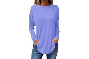 Kenvina Plus Size Fall Outfits for Women Tunic Hide Belly Pullovers Crew Neck Long Sleeve Shirts Solid Loose Fit Shirt