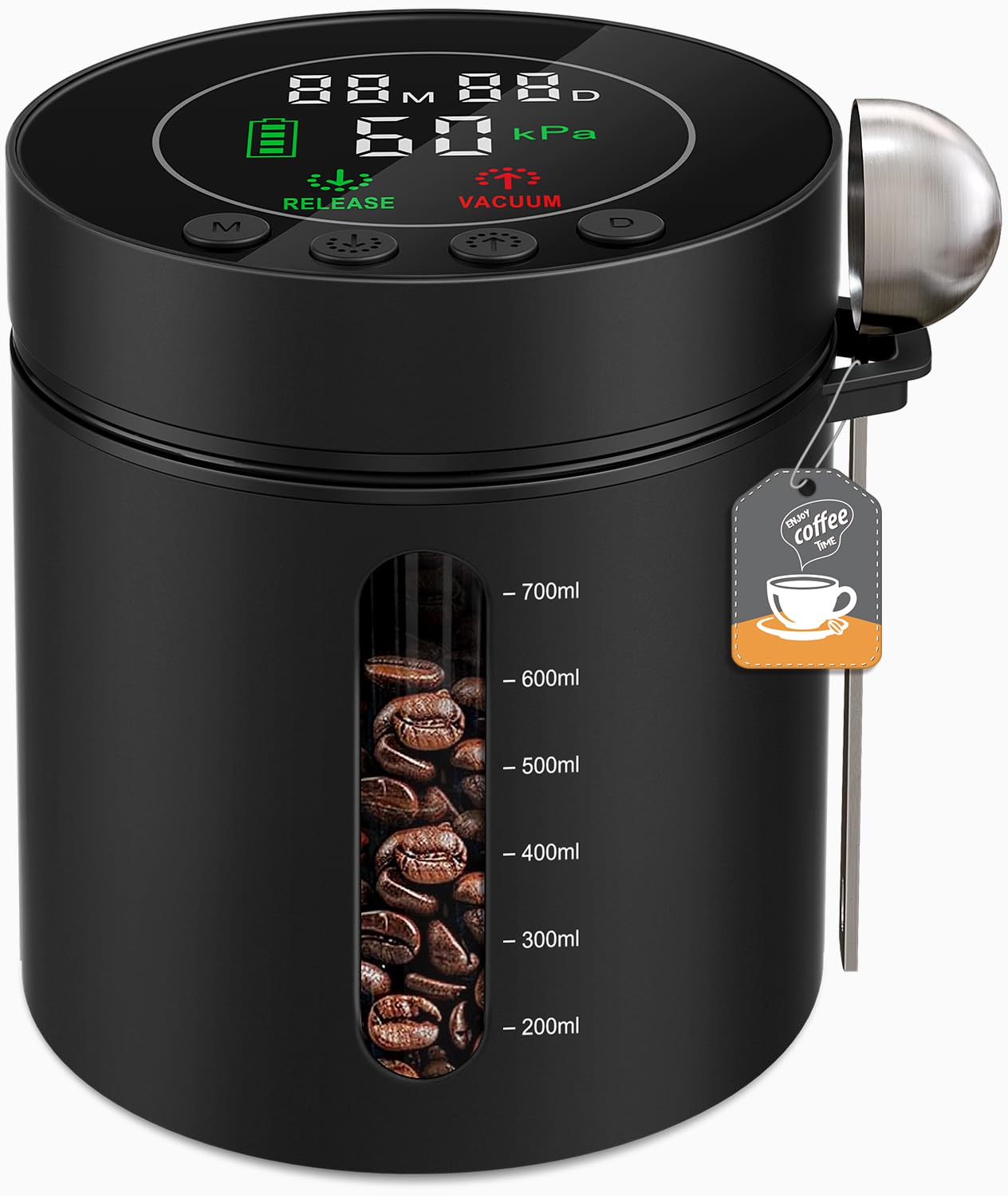 Automatic Vacuum Coffee Canister, 0.8L Airtight Food Storage Containers with Smart Pressure Sensor, Electric Coffee Bean Container Rechargeable with LED Display Window for Home Kitchen Food Storage Image
