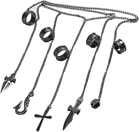 Amazon Co Jp I3c Hunter Hunter ハンター ハンター 猎人 猎人 クラピカ Kurapika 五指の制約の鎖 リング チェーン Rings Chain パンクスタイル スチール ブレスレット Bracelet コスプレ Cosplay プレゼント ギフト ガンブブラック ホビー