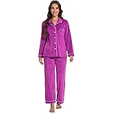 Nutria Womens Fleece Pajamas Set Warm & No Bulky Button Down Long Sleeve Sleepwear Ultra Soft PJs 2 Piece Loungewear D09