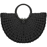 YYW Straw Bags for Women,Hand-woven Straw Top-handle Bag with Round Ring Handle Summer Beach Rattan Tote Handbag