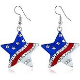LEPRATO 4th of July Patriotic Earrings Independence Day American Flag Hook Earring for Women