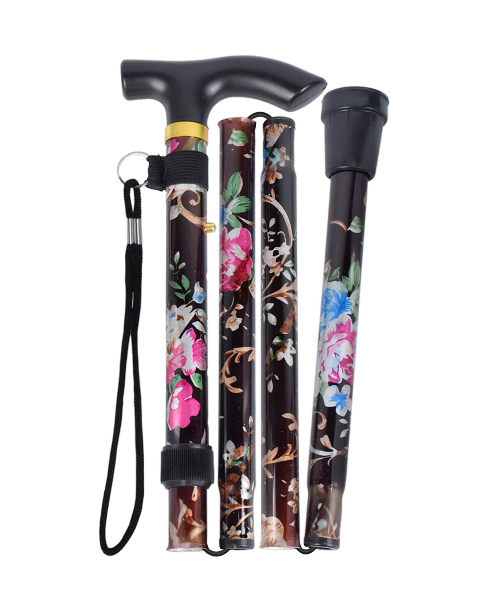 SPDYCESS Folding Walking Sticks, Flower Patterned Aluminum Adjustable Walking Cane Lightweight Portable Travel Trekking Poles Ergonomic Non-Slip Handle Alpenstock for Women Men Hiker Seniors