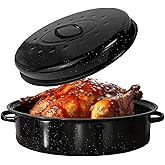 15"Oval Roasting Pan With Lid Small Chicken Roaster With 13.7in Inner Diameter Enamel Steel Roasting Pot Suitable for Outdoors Family Dinnerhigh Temperature Resistance Holiday Gifts