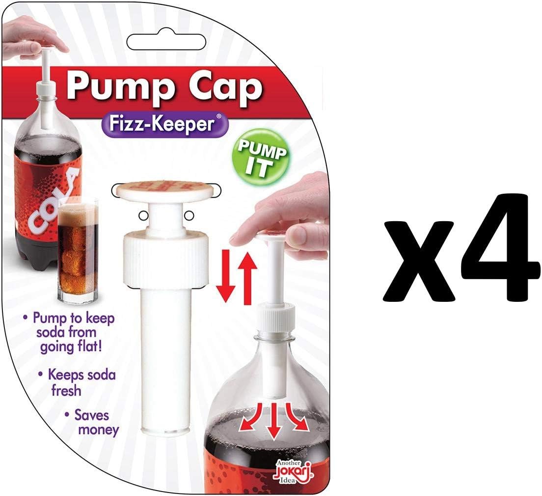 Jokari Fizz Keeper Pump Cap for 2 Litre Bottles - 3.6cm x 8cm - Keeps The Fizz In - White - 4-Pack, Four-Count - Image 5