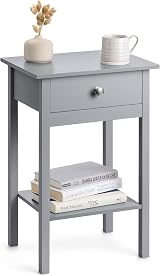 CHRISTOW Grey Bedside Table With Shelf Drawer 60cm x 40cm x 30cm view 2