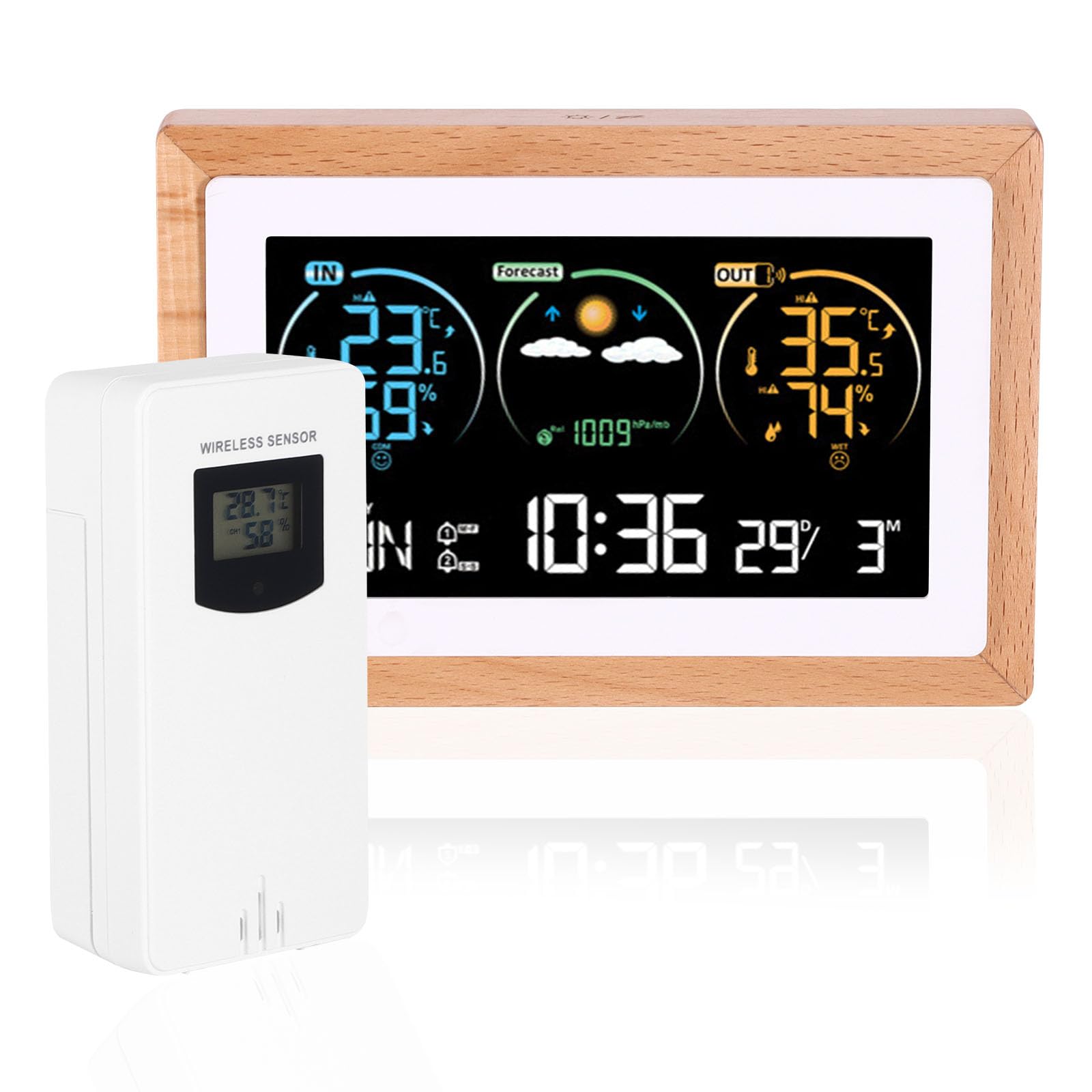 Weather Station with Outdoor Wireless Sensor, Wireless LCD Display Digital Weather Station for Home, Dual Alarms, Date Time, Temperature, Humidity, Barometer, Weather Forecast