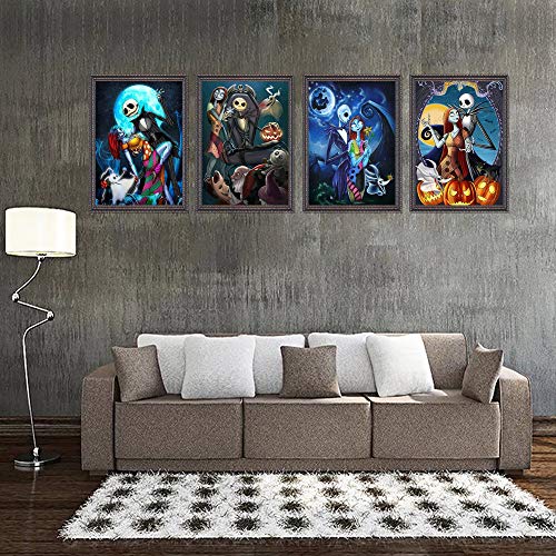 5D Full Drill Diamond Painting Kit, DIY Diamond Rhinestone Painting Kits for Adults and Children Embroidery Arts Craft Home Decor 12 x 16 inch (4PCS Jack Skull Halloween)
