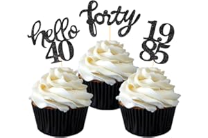BCHOCKS Black Glitter 40th Birthday Cupcake Toppers 40th Birthday Celebrating Party Decorations - Set of 24