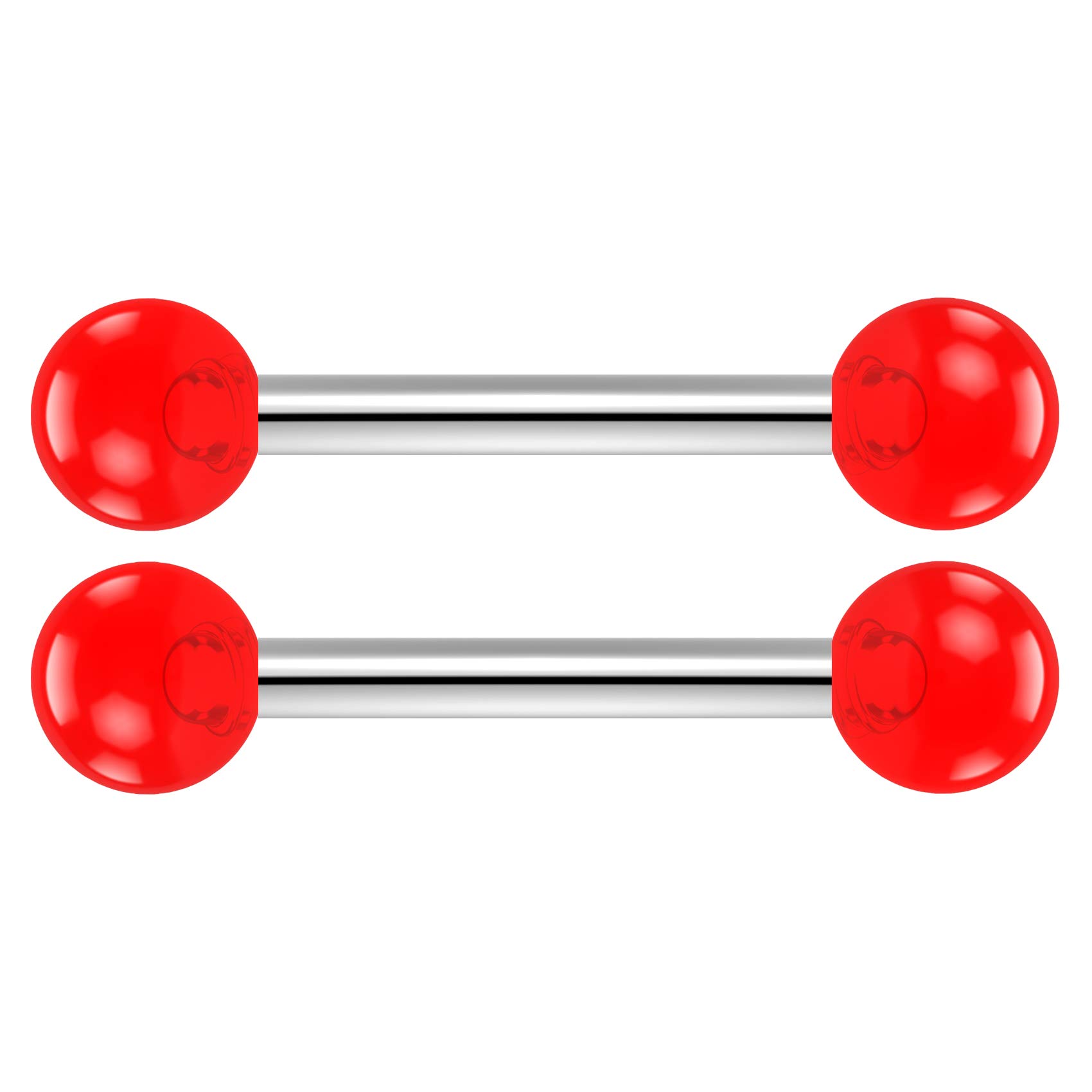 Bling Piercing 2pc 16mm Barbell Cartilage Earring Stud Vertical Anti Tragus Triple Forward Helix Bar Surgical Steel Lobe 4mm Ball Red - 10mm