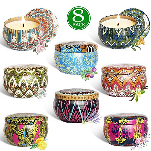 XYUT Scented Candles Gift Set, 100% Natural Soy Wax Travel Tin Candles for Stress Relief and Aromatherapy Relaxation, 8 x 2.5 Ounce Tins