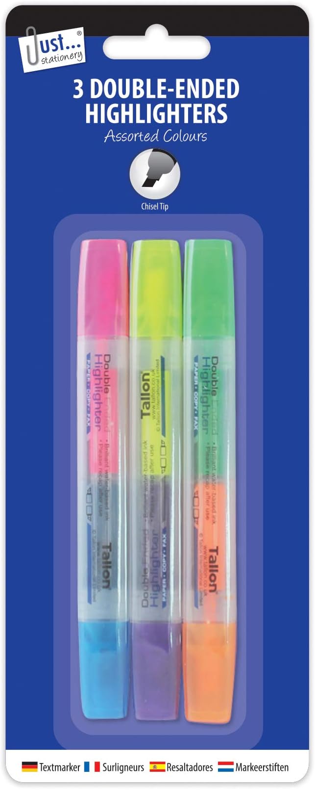 Just stationery Double Ended Highlighter Assorted Colours Pack of 3 4068