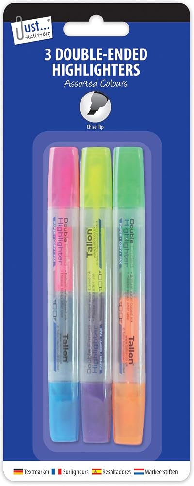 Just stationery Double Ended Highlighter Assorted Colours Pack of 3 4068