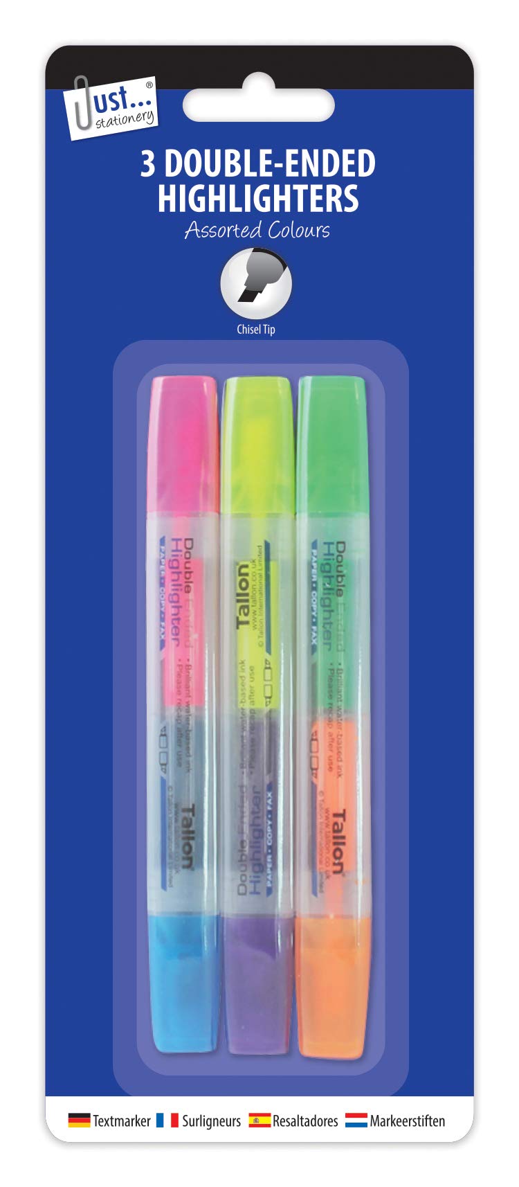 Just stationery Double Ended Highlighter - Assorted Colours (Pack of 3), 4068