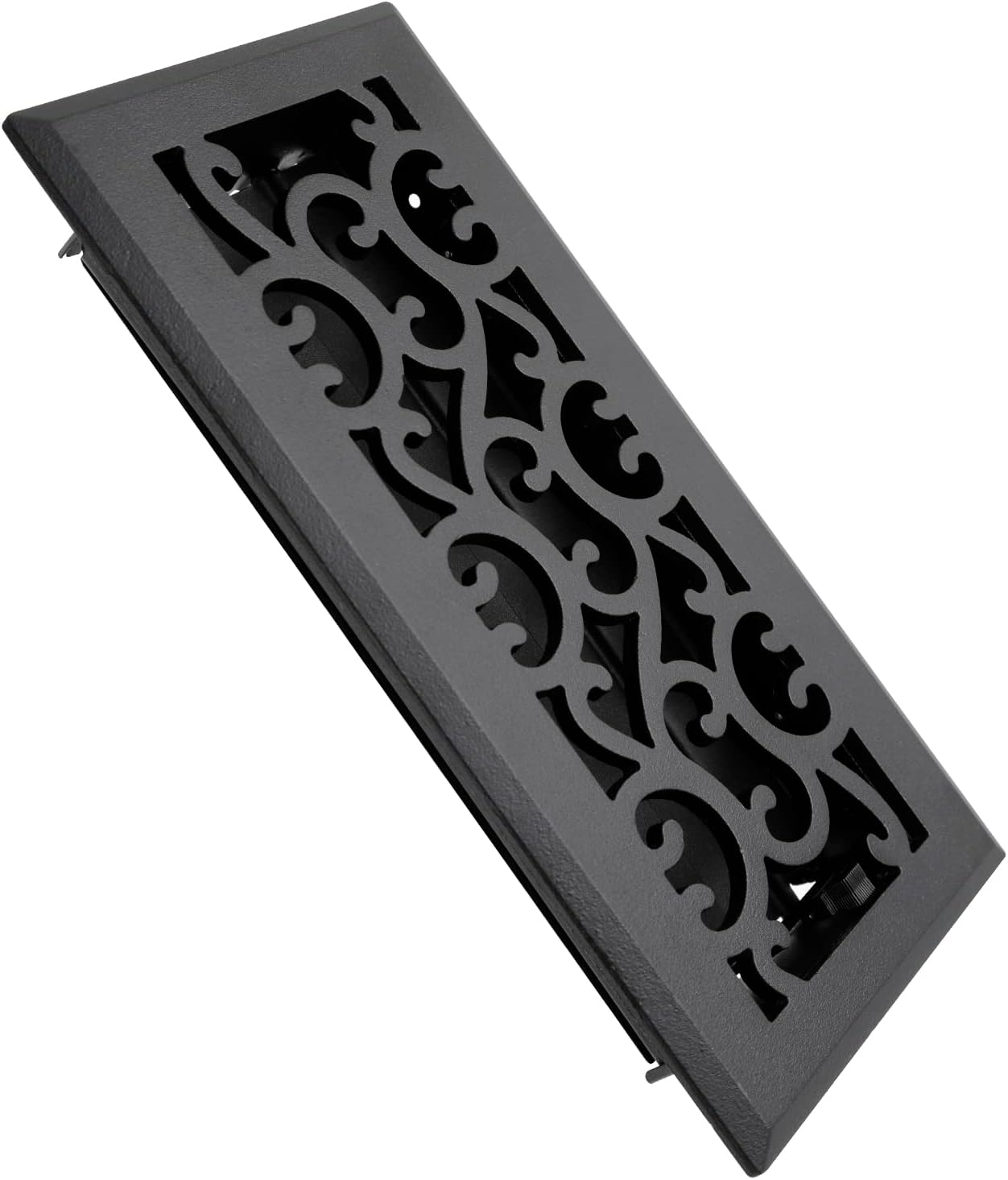 Registers, Grilles & Vents - Black Cast Iron Floor Register 4x10 Inches Metal Damper Attached Heavy Duty Walkable Floor Register - Easy Adjust Air Flow Floor Vents - Neoclassical Design - Matte Black - Vent Cover for Home Floor