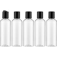 owlyee Travel Bottle, 3.4oz Plastic Shampoo Container (5PCS) Empty Lotion Tsa Toiletries with Disc Top Flip Cap (100ml, Clear