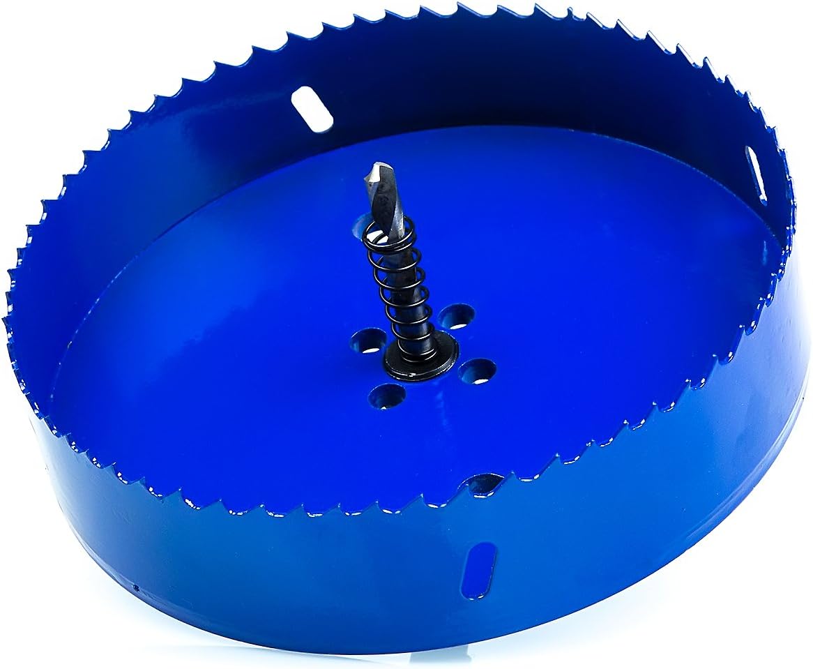 Eliseo 6 inch 152 mm Hole Saw Blade for Cornhole Boards/Corn Hole Drilling Cutter & Hex Shank Drill Bit Adapter for Cornhole Game/Carbon Steel & BI-Metal Heavy Duty Steel (Blue): Home Improvement