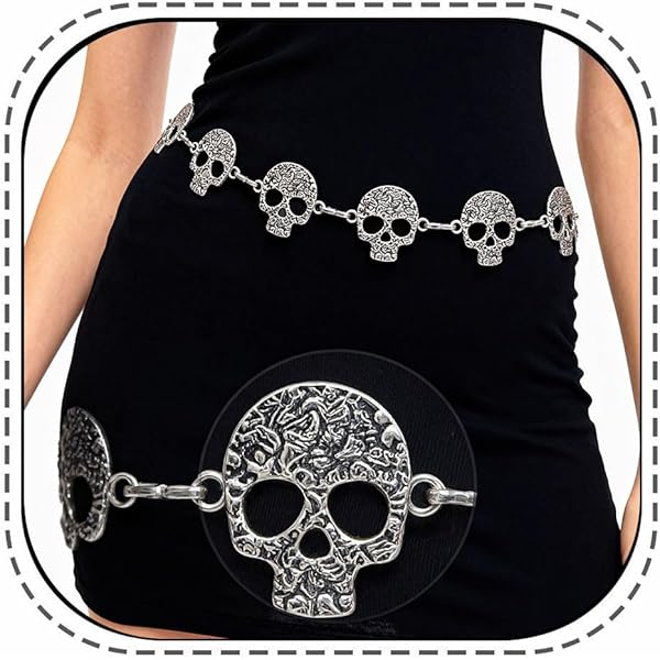7577 Skull Chain Belts Punk Goth Waist Belt Metal Halloween Jewelry Skulls Chain Belt: Gothic Silver Metal Fashion Belt - Etsy main image 4