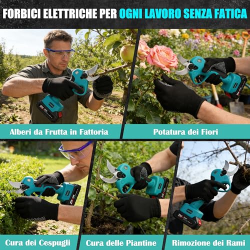 Cheffery Electric Pruning Shears, 60 mm Professional Electric Pruning Shears with Steel Blade SK5 800W Brushless Motor LCD Screen, Electric Scissors for Garden Farm (With Battery)