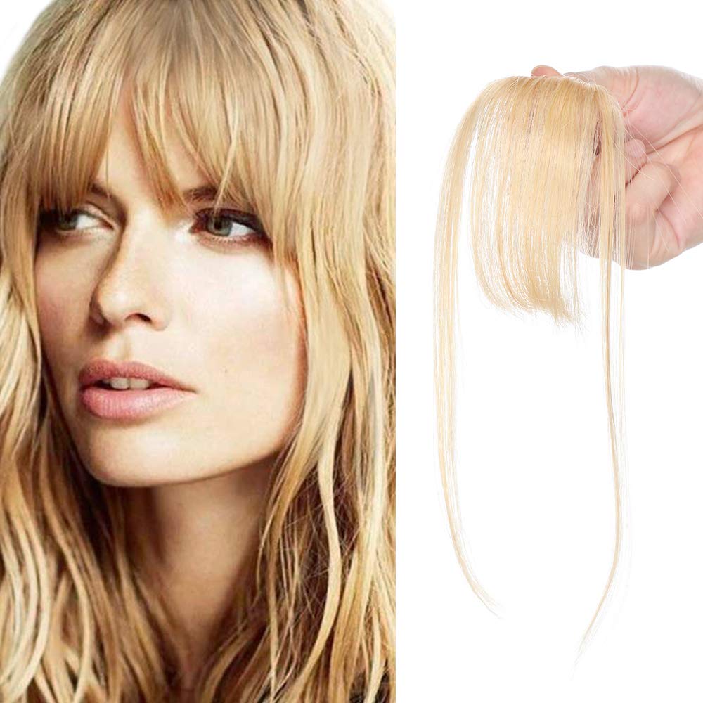 SEGO Clip in Fringe Bangs Human Hair Extensions Clip in Light Bangs [#613 Bleach Blonde] Clip on One Piece Real Wispy Hairpieces for Women Invisible Straight (3g)