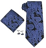 Coxeer® Men's Paisleyc Prom Necktie Sets :Cufflinks+pocket Square+cufflinks (Deep Blue)