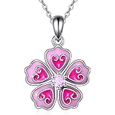 NIFUNAO Cherry Blossom Necklace for Women 925 Sterling Silver Pink Flower Necklace Cherry Blossom Pendant Jewelry Gifts for Her