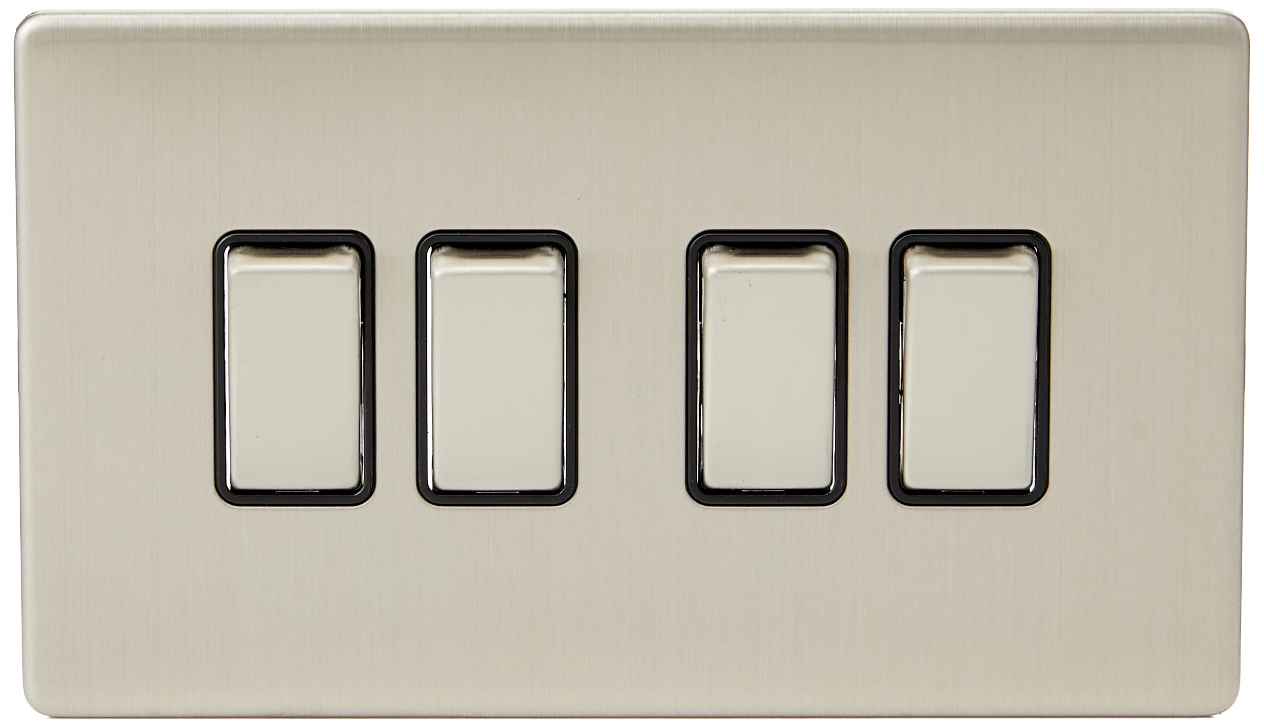 AET SL6GSWIBS Screwless Satin Chrome Flat 6 Gang 10 Amp Black Insert Metal Rocker Switch