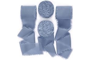 Socomi Dusty Blue Handmade Fringe Chiffon Silk Ribbon 1-3/4" x 7Yd 4 Rolls Frayed Ribbons for Wedding Invitations Bridal Bouquets Wrapping
