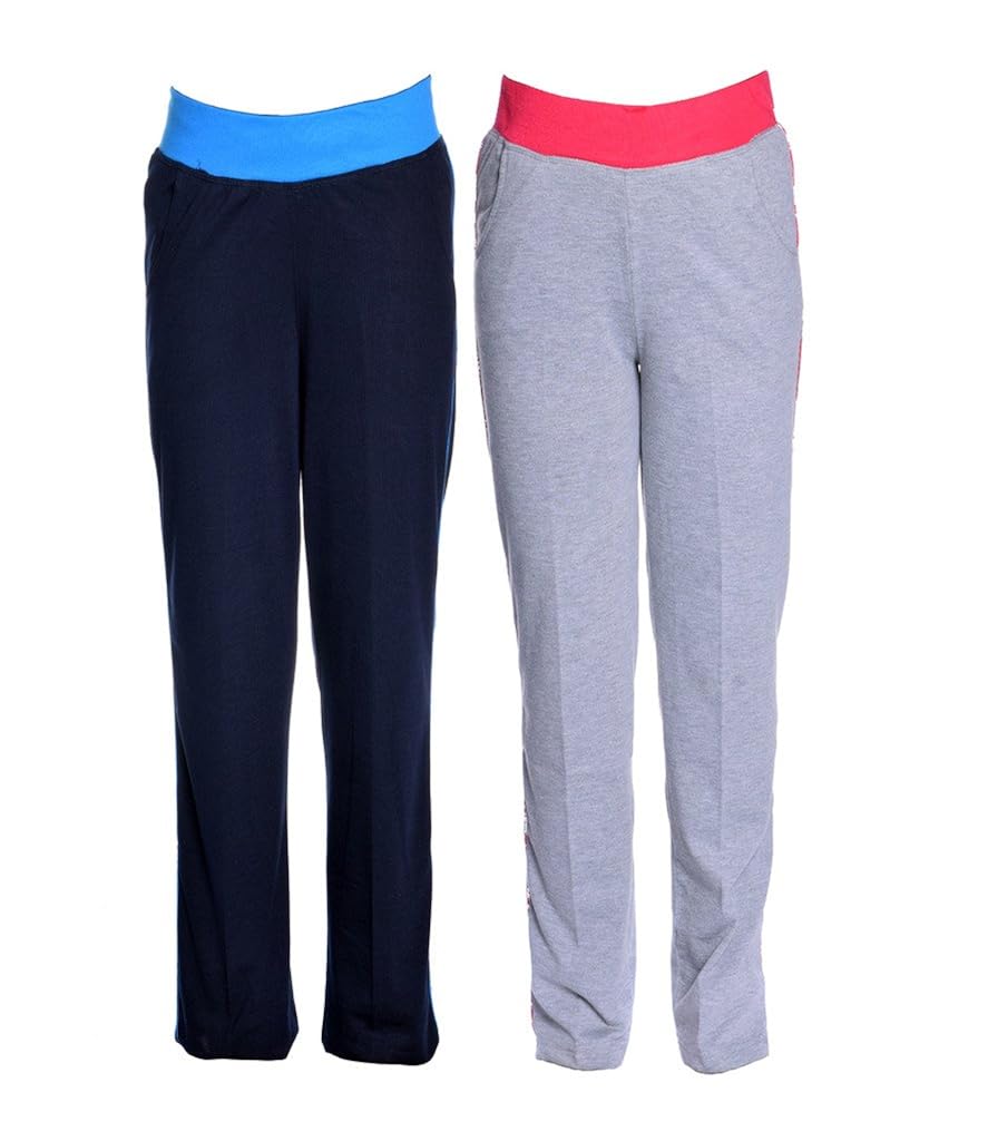 vimal grey melange & navy blue cotton blend trackpant for women (pack of 2)