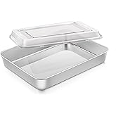 Onader Lasagna Baking Pan Set with Lid, Rectangle 10⅜ x 8⅛ x 2 Inch Stainless Steel Cake Brownie Pan, Non Toxic & Deep