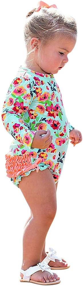 Zerototens Girl Swimsuit,0-3 Years Old Baby/Toddler Girls UPF 50+ Sun Protection Floral Print Long Sleeve One Piece Swimsuit Kids Romper Jumpsuit