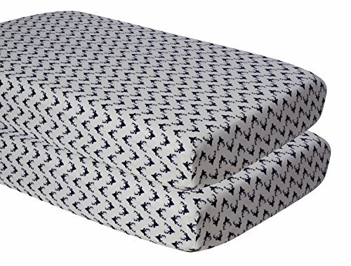Bacati Aztec/Tribal Crib/Toddler Bed Fitted Sheets Cotton Muslin 2 Piece, Buck/Navy