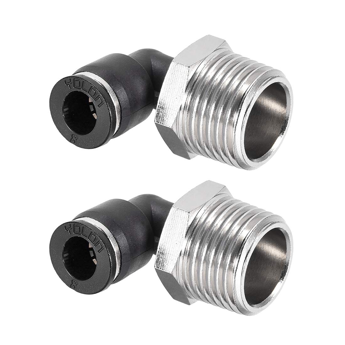sourcing map Push to Connect Tube Fitting Male Elbow 8mm Tube OD X 1/2 NPT Thread Pneumatic Air Push Fit Lock Fitting 2pcs