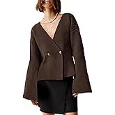 Saodimallsu Womens V Neck Cardigans Long Bell Sleeve Button Down Open Front Loose Knit Fall Sweater Blazer