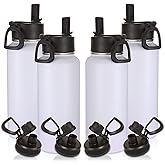 Volhoply 32oz Insulated Water Bottles Bulk 4 Pack with Straw Lid & Spout Lid,Not Suitable for Sublimation,Stainless Steel Sports Water Bottle,Double Wall Vacuum Cups,Metal Flask for Hiking(White,4)