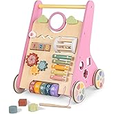 Baby Walker with Wheels, Wooden Push Walker Toys for Babies 10-12 Months, Baby Girl Walking Activity Toys for 1 Year Old