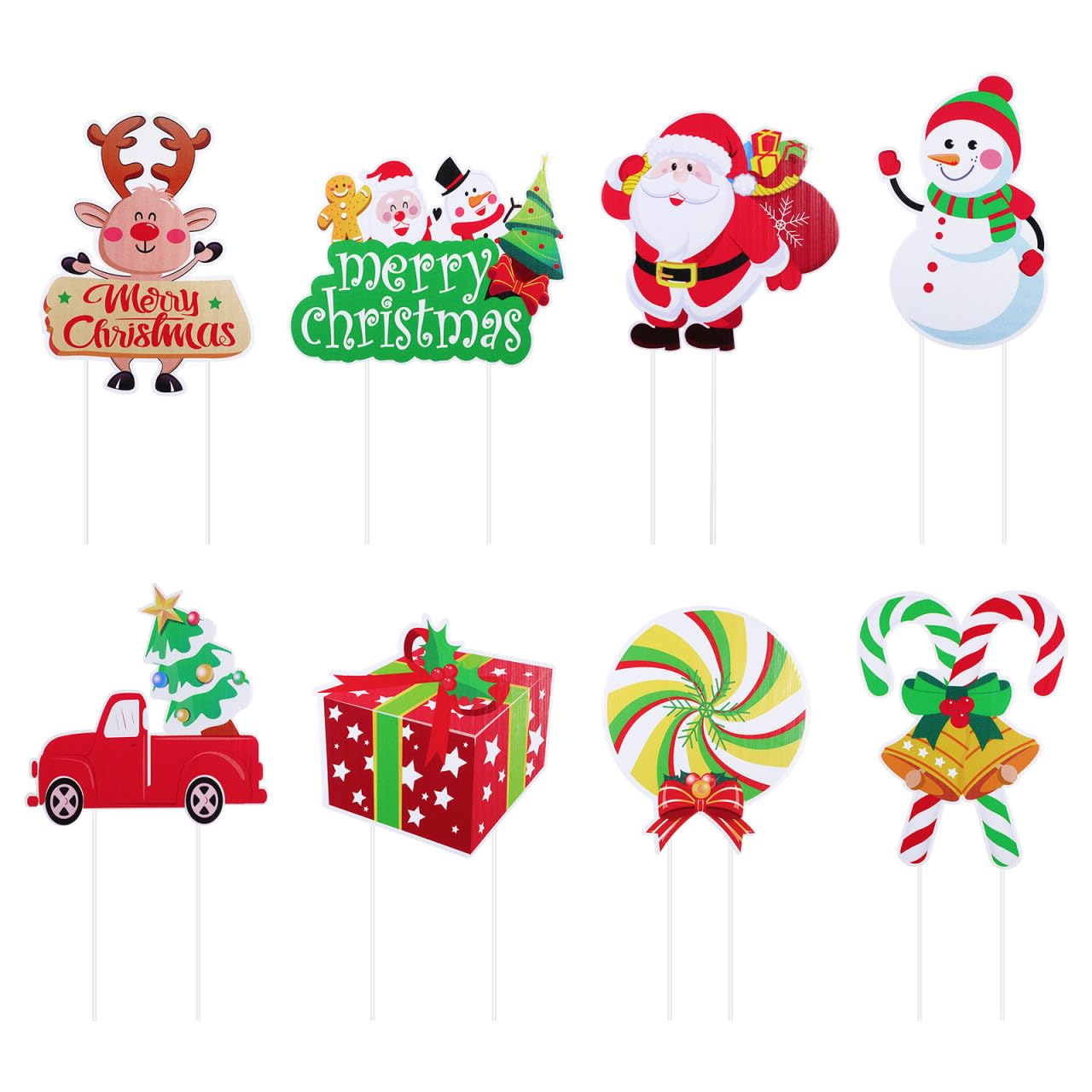 Christmas Yard Signs Stakes Outdoor Decorations - 8Cute Xmas Lawn Decorations Signs with 16 Stakes Outdoor Yard Sign Lawn Gift for Holiday Christmas Outside