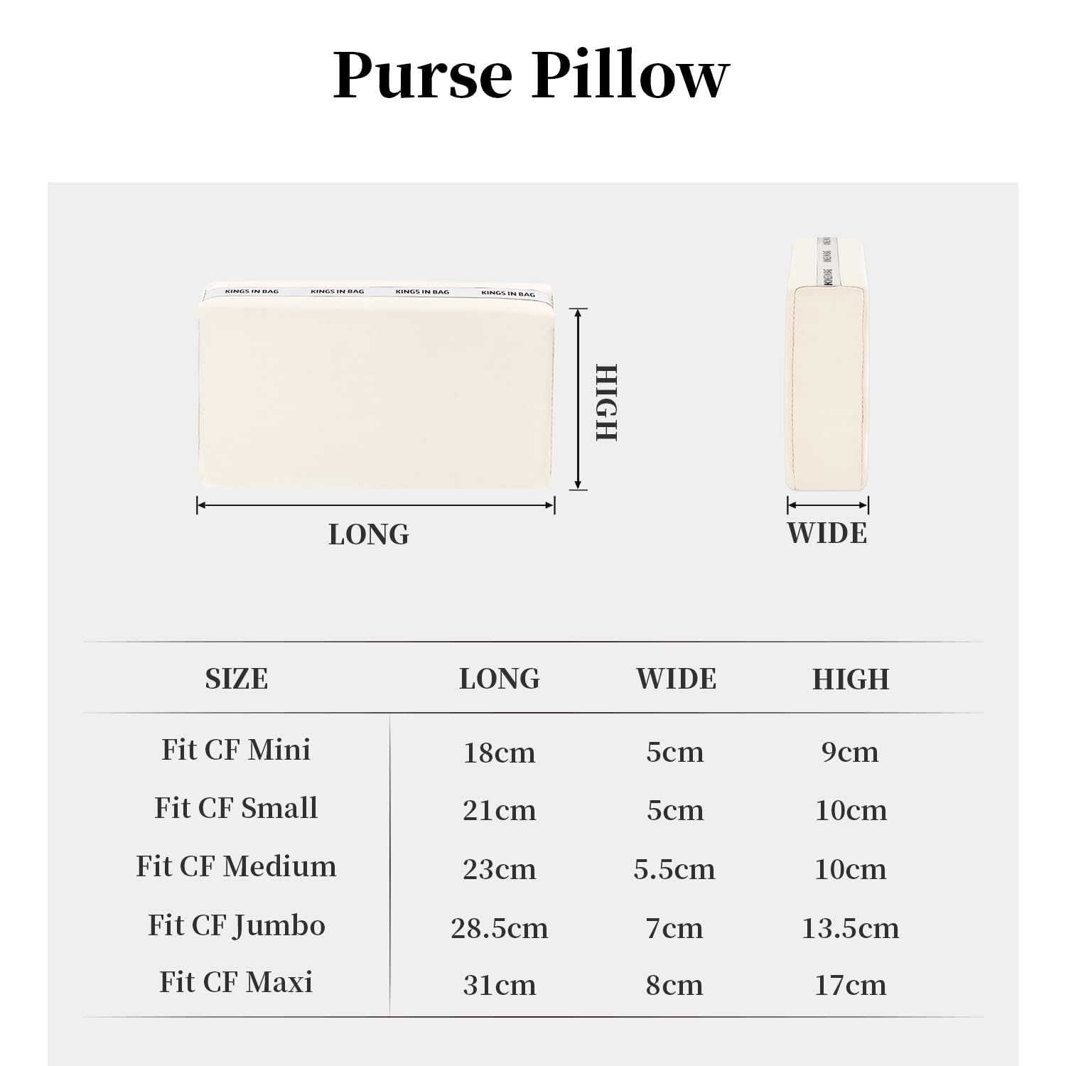 Purse Shaper Pillow Insert for Chanel Flap Bags, Luxury Bag Shaper with Lightweight Satin, Fits Chanel Classic Flap Mini 20, Satin Surface with Memory Foam Inner (Craie, CF Mini)