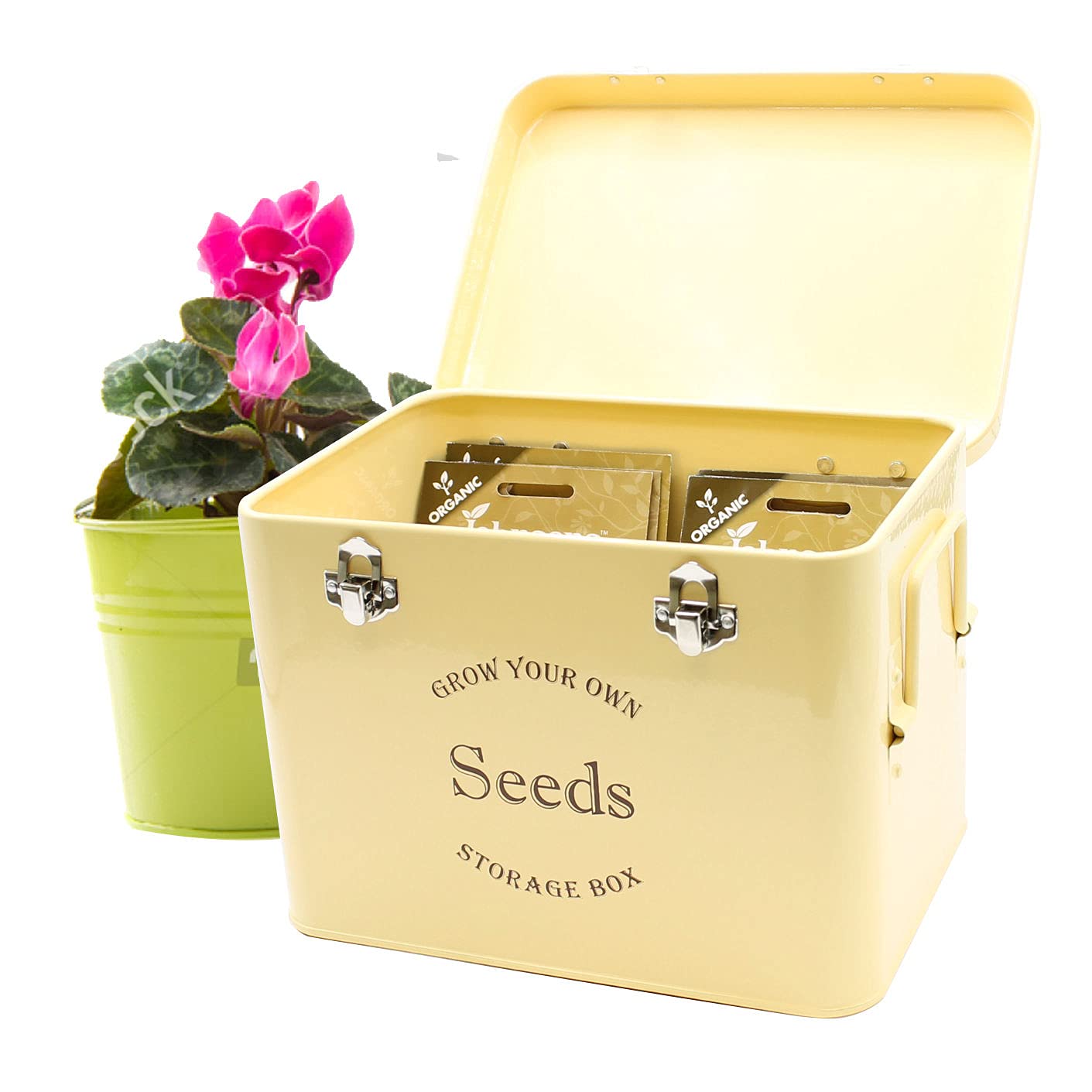 Gardening Naturally Seed Storage Tin Cream Powder Coated Metal